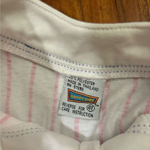 Happy Kids Vintage Team Sports baseball white pink stripe short sleeve dress - Picture 4 of 4
